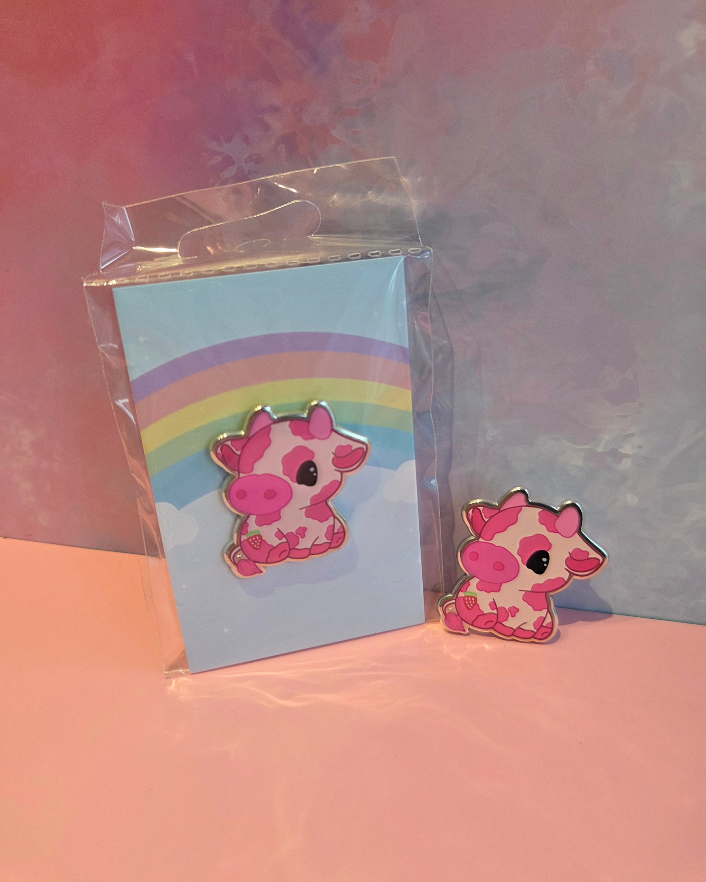 Strawberry Cow Enamel Pin