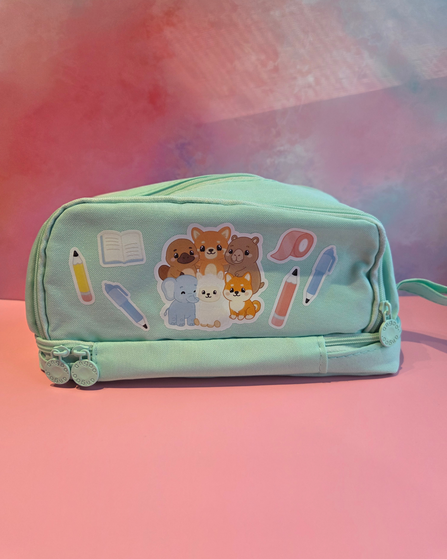Teal Scribbly Critters Pencil Case